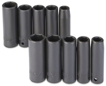 Proto® 1/2" Drive 10 Piece Fractional & Metric Impact Socket Set - 6 Point - USA Tool & Supply