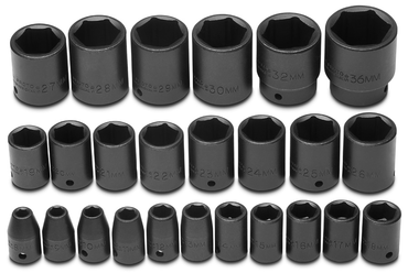 Proto® 1/2" Drive 25 Piece Metric Impact Socket Set - 6 Point - USA Tool & Supply