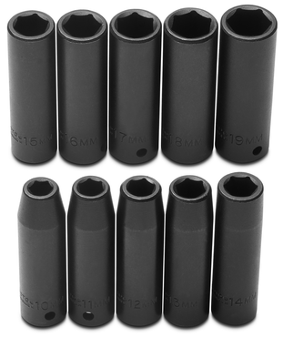 Proto® 1/2" Drive 10 Piece Metric Deep Impact Socket Set - 6 Point - USA Tool & Supply