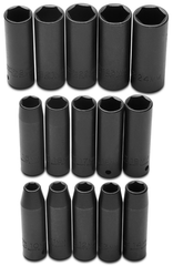 Proto® 1/2" Drive 15 Piece Impact Metric Thin Wall Socket Set - 6 Point - USA Tool & Supply