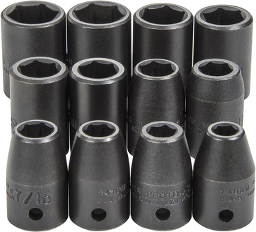 Proto® 1/2" Drive 12 Piece Impact Socket Set - 6 Point - USA Tool & Supply