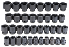 Proto® 1" Drive 37 Piece Impact Socket Set-6 Point - USA Tool & Supply