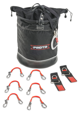 Proto® Tethering D-Ring Lift Bucket (300 lbs Weight Capacity) with D-Ring Wrist Strap System (2) JWS-DR and (6) JLANWR6LB - USA Tool & Supply