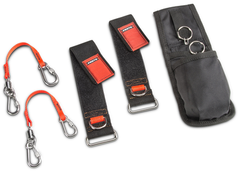 Proto® Tethering D-Ring Pouch Set with Two Pockets, Retractable Lanyard, and D-Ring Wrist Strap System with (2) JWS-DR and (2) JLANWR6LB - USA Tool & Supply