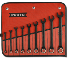 Proto® 9 Piece Black Chrome Non-Reversible Combination Ratcheting Wrench Set - Spline - USA Tool & Supply