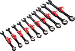 Proto® Tether-Ready 10 Piece Black Chrome Metric Non-Reversible Combination Ratcheting Wrench Set - Spline - USA Tool & Supply