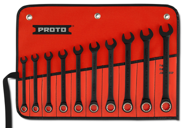 Proto® 10 Piece Black Chrome Metric Non-Reversible Combination Ratcheting Wrench Set - Spline - USA Tool & Supply