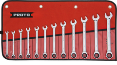Proto® 12 Piece Full Polish Metric Combination Non-Reversible Ratcheting Wrench Set - 12 Point - USA Tool & Supply