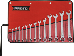 Proto® 14 Piece Full Polish Combination Non-Reversible Ratcheting Wrench Set - 12 Point - USA Tool & Supply
