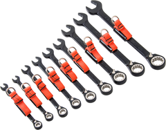 Proto® Tether-Ready 9 Piece Black Chrome Reversible Combination Ratcheting Wrench Set - Spline - USA Tool & Supply