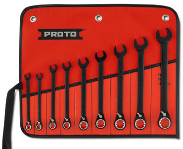 Proto® 9 Piece Black Chrome Reversible Combination Ratcheting Wrench Set - Spline - USA Tool & Supply