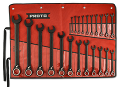 Proto® 22 Piece Black Chrome Reversible Combination Ratcheting Wrench Set - Spline - USA Tool & Supply