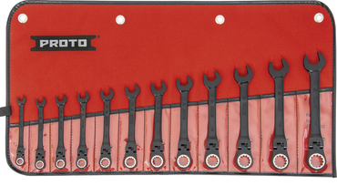 Proto® 12 Piece Black Chrome Metric Combination Locking Flex-Head Ratcheting Wrench Set - Spline - USA Tool & Supply