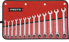 Proto® 13 Piece Full Polish Metric Combination Reversible Ratcheting Wrench Set - 12 Point - USA Tool & Supply