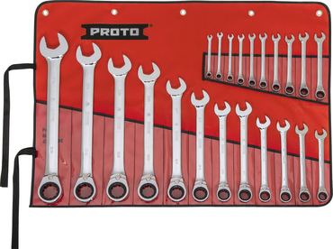 Proto® 22 Piece Full Polish Metric Combination Reversible Ratcheting Wrench Set - 12 Point - USA Tool & Supply