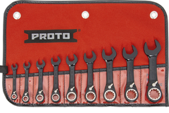 Proto® 9 Piece Black Chrome Combination Stubby Reversible Ratcheting Wrench Set - Spline - USA Tool & Supply