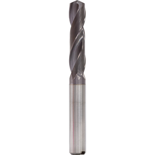 11.8 mm Dia. × 12 mm Shank × 55 mm Flute Length × 102 mm OAL, 3xD, 140°, TiAlN, 2 Flute, Internal, Round Solid Carbide Drill