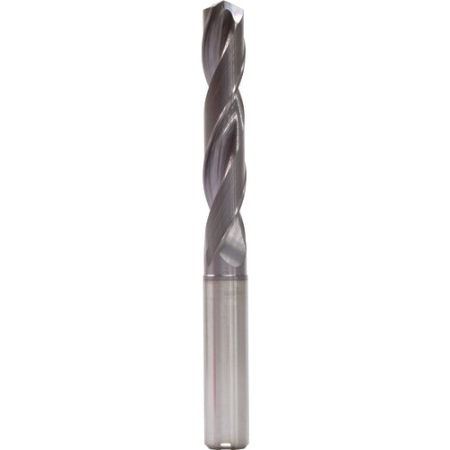 12.4 mm Dia. × 14 mm Shank × 77 mm Flute Length × 124 mm OAL, 5xD, 140°, TiAlN, 2 Flute, Internal, Round Solid Carbide Drill - Exact Industrial Supply