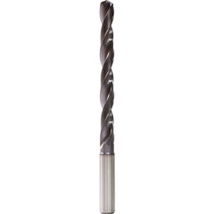 7.9 mm Dia. × 8 mm Shank × 53 mm Flute Length × 91 mm OAL, 5xD, 140°, TiAlN, 2 Flute, Internal, Round Solid Carbide Drill - Exact Industrial Supply