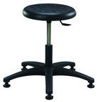 Round Polyurethane Stool - Standard Glides, 14" Soft Black Poly Seat, Pneumatic Hgt Adj, Black ABS Five Star Base, Desk Hgt 16.5"-21.5" - USA Tool & Supply