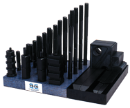 Clamping Set with Steel Blocks - #20219; 3/4-10 Stud Size; 1" T-Slot Size - USA Tool & Supply