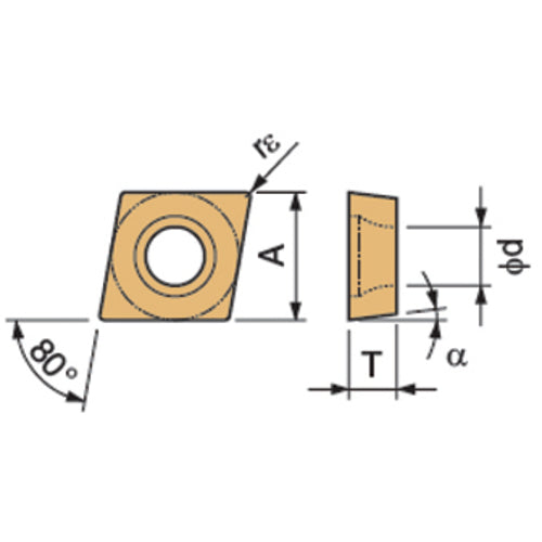 CCMT 3251 GK CA6525, 1/64″ Corner Radius, 5/32″ Thick, 3/8″ Inscribed Circle, TiCnulll2O3/TiN, Diamond, Turning Indexable Insert - Exact Industrial Supply