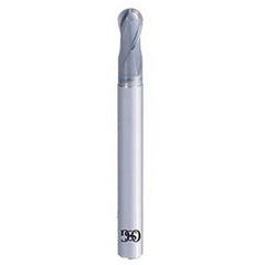 1/4″ Dia. × 1/4″ Shank × 0.250″ DOC × 3″ OAL, Carbide DURO, 2 Flute, Shrink Fit, Ballnose End Mill - Exact Industrial Supply