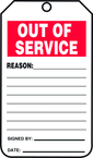 Status Record Tag, Out Of Service, 25/Pk, Plastic - USA Tool & Supply