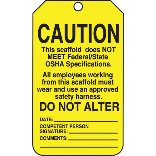 Scaffold Tag, Caution This Scaffold Does Not Meet Federal/Stat, 25/Pk, Cardstock - USA Tool & Supply