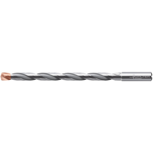‎3/8″ Dia. × 0.394″ Shank × 5-7/16″ Flute Length × 7-3/32″ OAL, 140°, 2xD Flute, Coolant Thru, DIN 6535 HA, Round Solid Carbide Drill A6589DPP-3/8IN - Exact Industrial Supply