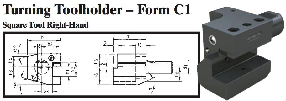 VDI Turning Toolholder - Form C1 (Square Tool Right-Hand) - Part #: CNC86 31.2016.1 - USA Tool & Supply