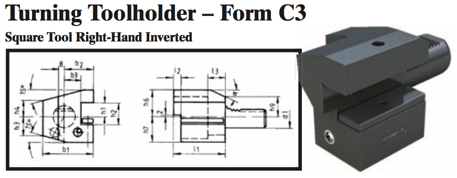VDI Turning Toolholder - Form C3 (Square Tool Right-Hand Inverted) - Part #: CNC86 33.1612 - USA Tool & Supply