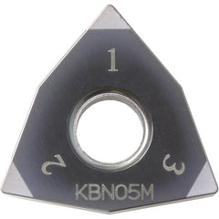WNGA 431 ME KBN05M, 1/64″ Corner Radius, 3/16″ Thick, 1/2″ Inscribed Circle, MEGACOAT, Trigon, Turning Indexable Insert - Exact Industrial Supply