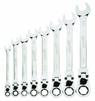 8 Piece - 12 Pt Ratcheting Flex-Head Combination Wrench Set - High Polish Chrome Finish SAE; 5/16 - 3/4" - USA Tool & Supply