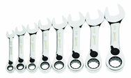 8 Piece - 12 Pt Ratcheting Stubby Combination Wrench Set - High Polish Chrome Finish SAE - 5/16 - 3/4" - USA Tool & Supply