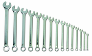 Snap-On/Williams Fractional Combination Wrench Set -- 15 Pieces; 12PT Satin Chrome; Includes Sizes: 5/16; 3/8; 7/16; 1/2; 9/16; 5/8; 11/16; 3/4; 13/16; 7/8; 15/16; 1; 1-1/16; 1-1/8; 1-1/4" - USA Tool & Supply