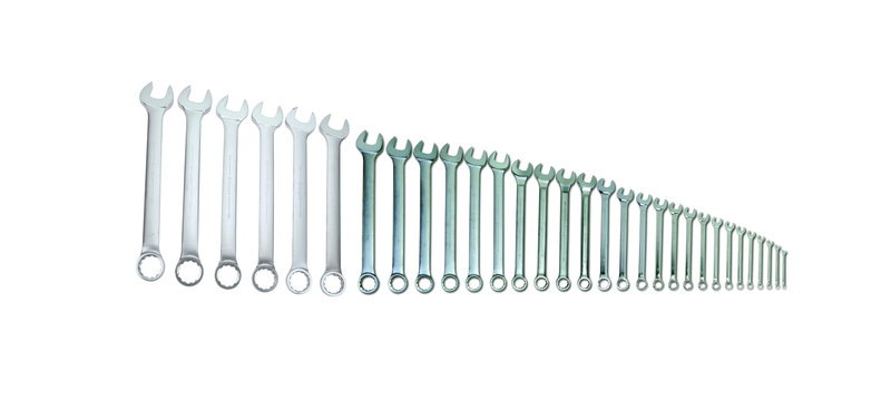32 Piece Supercombo Wrench Set - High Polish Chrome Finish - Supercombo Open End and Supertorque Box End; SAE; 1/4 - 2-1/2"; Tools Only - USA Tool & Supply