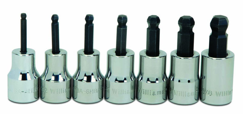 7 Piece - 1/8; 5/32; 3/16; 7/32; 1/4; 5/16; & 3/8" - 3/8" Drive - Ball Hex Socket Set - USA Tool & Supply