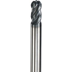 18 mm Dia. × 18 mm Shank × 32 mm DOC × 92 mm OAL, Carbide AlTiN, Spiral , 4 Flute, Ballnose End Mill - Exact Industrial Supply