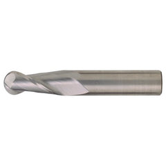 7/16″ Dia. × 7/16″ Shank × 2″ DOC × 4″ OAL, Carbide Bright, Spiral , 2 Flute, CW Helix, Round, Ballnose End Mill - Exact Industrial Supply