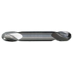 ‎5/16″ Dia. × 3/8″ Shank × 3/4″ DOC × 3-1/2″ OAL, Carbide Bright, Spiral , 4 Flute, CW Helix, Weldon, Ballnose End Mill - Exact Industrial Supply