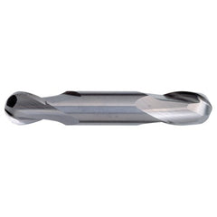 ‎1/4″ Dia. × 3/8″ Shank × 5/8″ DOC × 3-1/2″ OAL, Carbide TiAlN, Spiral , 2 Flute, CW Helix, Weldon, Ballnose End Mill - Exact Industrial Supply