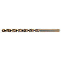 13/32 RHS / RHC HSS-CO 8% (M42) 135 Degree Split Point Q-Cobalt Wide Land Parabolic Taper Length Drill - Straw / Gold Oxide - Exact Industrial Supply
