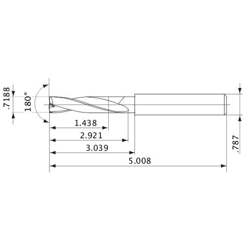 MFE1826X02S200 DP1020 0.7188″ Dia. × 0.787″ Shank × 2.921″ Flute Length × 5.008″ OAL, 180°, 2 Flute, External Coolant, Solid Carbide Drill