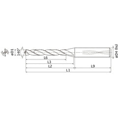 MMS0305X5D060 DP7020 0.12″ Dia. × 0.236″ Shank × 1.126″ Flute Length × 3.094″ OAL, 140°, 2 Flute, Coolant Thru, Solid Carbide Drill