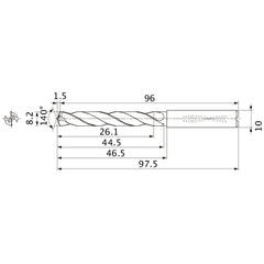 MMS0820X3DB DP7020 8.2 mm Dia. × 10 mm Shank × 44.5 mm Flute Length × 97.5 mm OAL, 140°, 2 Flute, Coolant Thru, Solid Carbide Drill