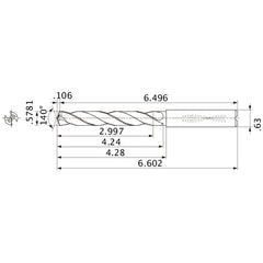 MMS1468X5D160 DP7020 0.5781″ Dia. × 0.63″ Shank × 4.24″ Flute Length × 6.602″ OAL, 140°, 2 Flute, Coolant Thru, Solid Carbide Drill