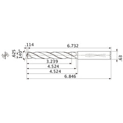 MMS1588X5D160 DP7020 5/8″ Dia. × 0.63″ Shank × 4.524″ Flute Length × 6.846″ OAL, 140°, 2 Flute, Coolant Thru, Solid Carbide Drill