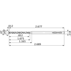 MVS0178X12S030 DP1020 0.07″ Dia. × 0.118″ Shank × 1.075″ Flute Length × 2.689″ OAL, 140°, 2 Flute, Coolant Thru, Solid Carbide Drill