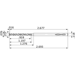 MVS0193X12S030 DP1020 0.076″ Dia. × 0.118″ Shank × 1.197″ Flute Length × 2.693″ OAL, 140°, 2 Flute, Coolant Thru, Solid Carbide Drill